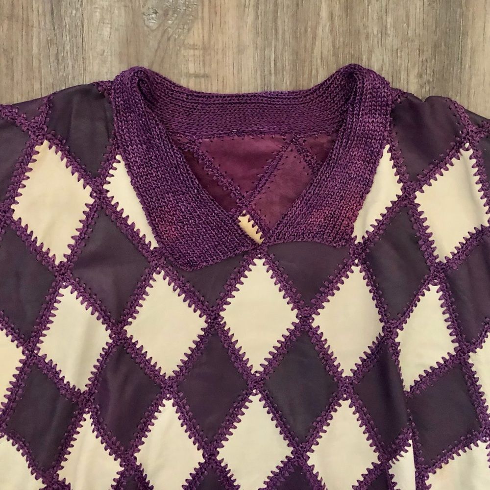 Vintage Patchwork Leather Batwing Top - image 3